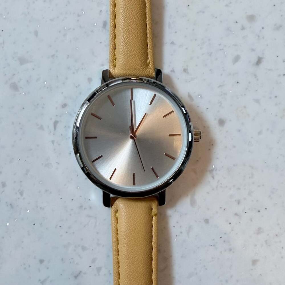 Minimalist Casual Quartz Analog Wrist Watch Yellow Leather Strap